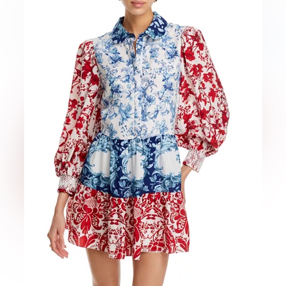 Alice + Olivia Paulie Tiered Blouson Sleeve Dress